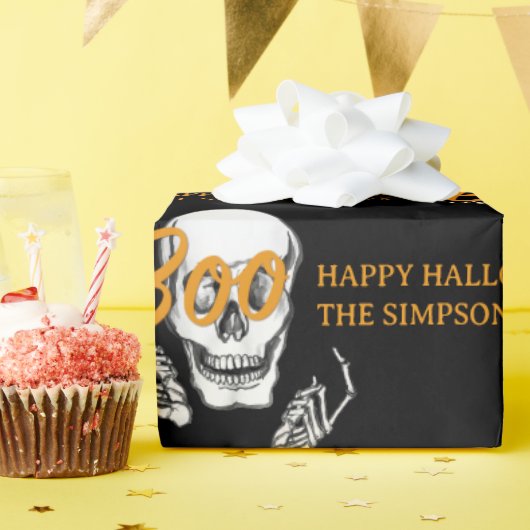 Boo Happy Halloween Grappig Schedel feest Cadeaupapier (Verjaardagsfeest)
