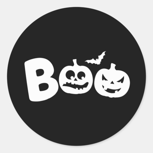 BOO! Happy Halloween-ontwerp met enge pompoenen Ronde Sticker (Voorkant)