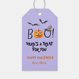 BOO Happy Halloween pompoen trakteert Paarse Cadeaulabel