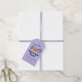 BOO Happy Halloween pompoen trakteert Paarse Cadeaulabel (Met Touw)