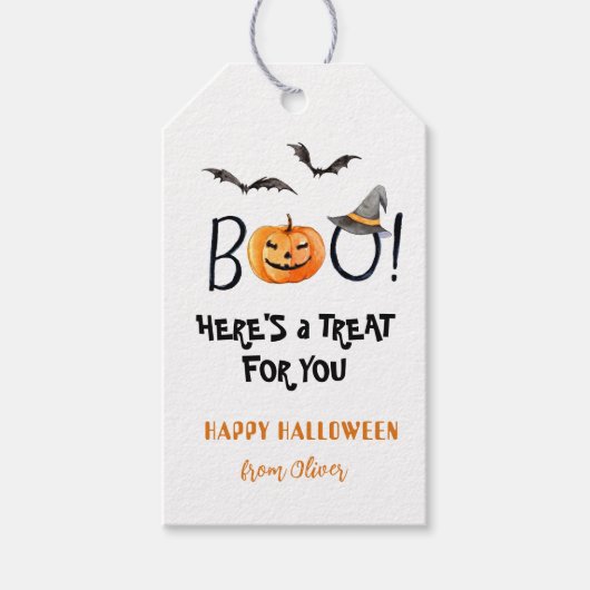BOO Happy Halloween Pumpkin behandelt Gift labels Cadeaulabel (Voorkant)