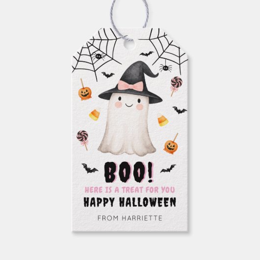 Boo Happy Halloween Schattigee Ghost Gift Labels Cadeaulabel (Voorkant)