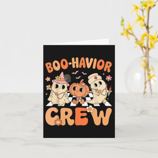 Boo Havior Crew Schattige Halloween Therapeut Ghos Kaart (Gele Bloem)