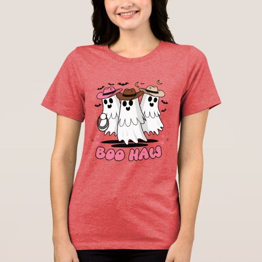 Boo Haw Cowboy Ghost Trio Halloween Tri-Blend Shirt (Voorkant)