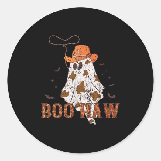Boo Haw Ghost Cowboy Halloween Western Ghost Costu Ronde Sticker (Voorkant)
