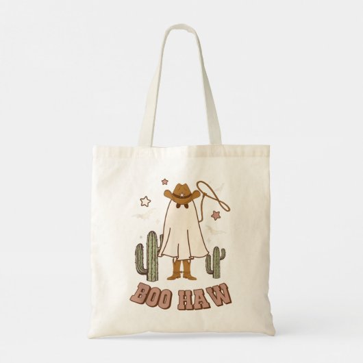 Boo Haw Ghost Funny Cowboy Cowgirl Western Tote Bag (Achterkant)