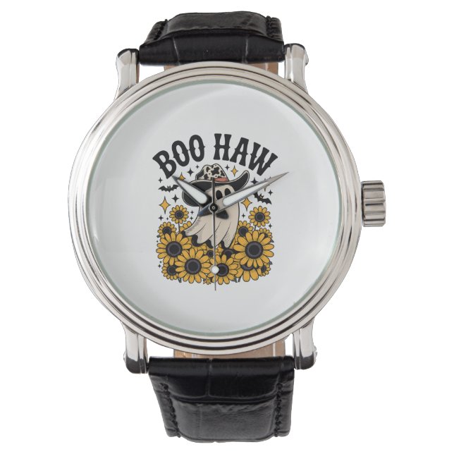 Boo Haw Koe Ghost Western Halloween Horloge (Voorkant)
