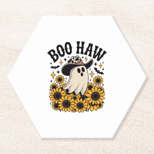 Boo Haw Koe Ghost Western Halloween Kartonnen Onderzetters (Voorkant)