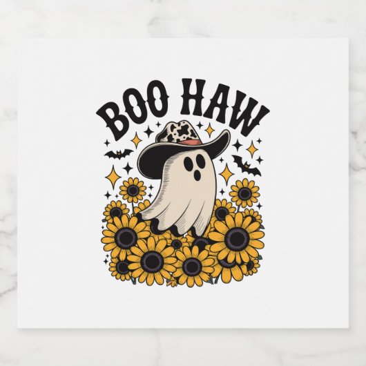 Boo Haw Koe Ghost Western Halloween Sparkling Wijnetiket (Enkel label)