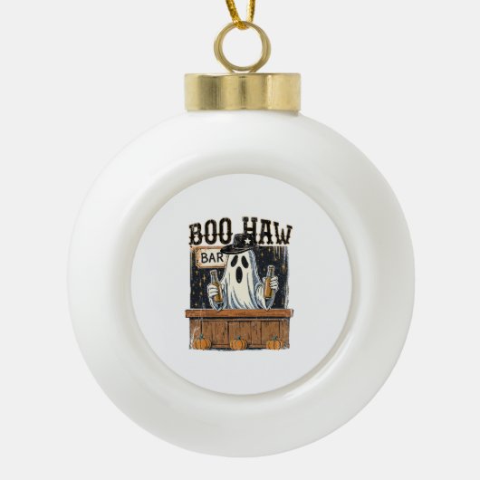 Boo Haw Retro Western Halloween Keramische Bal Ornament (Voorkant)