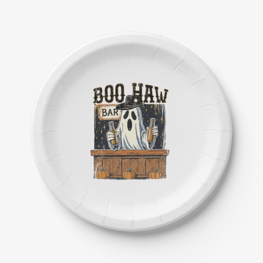 Boo Haw Retro Western Halloween Papieren Bordje (Voorkant)