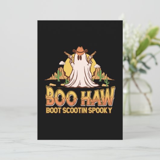 Boo Haw Western Halloween  Ghost Funny Schattige Kaart (Staand voorkant)