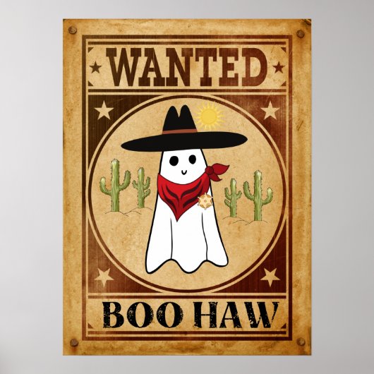 Boo Haw. Westerne  Retro Cowboy Ghost Gezocht Poster (Voorkant)