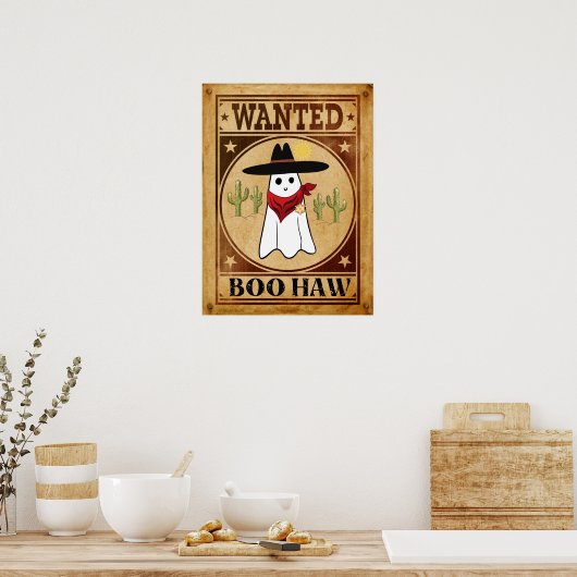 Boo Haw. Westerne  Retro Cowboy Ghost Gezocht Poster (Keuken)