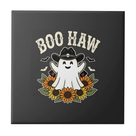 Boo Haw Westers Halloween Geest Ontwerp Tegeltje (Voorkant)