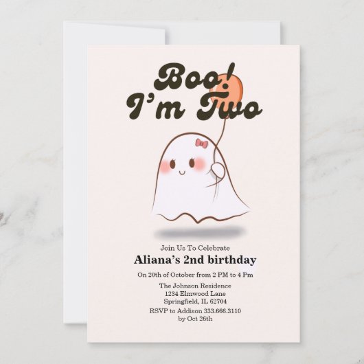 Boo i am two Retro Ghost 2nd Birthday Kaart (Voorkant)