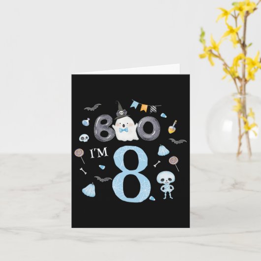 Boo ik ben 8 spook acht jaar oud 8e verjaardag kin kaart (Gele Bloem)