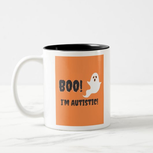 Boo. Ik ben Autistisch. Ghost t-shirt. Tweekleurige Koffiemok (Links)