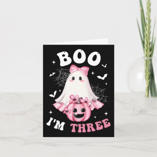 Boo Ik ben Drie 3e Verjaardag Meisje Roze Bow Pomp Kaart (Voorkant)
