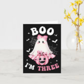 Boo Ik ben Drie 3e Verjaardag Meisje Roze Bow Pomp Kaart (Gele Bloem)