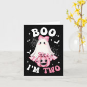 Boo ik ben twee 2e verjaardag meisje roze boog pom kaart (Gele Bloem)