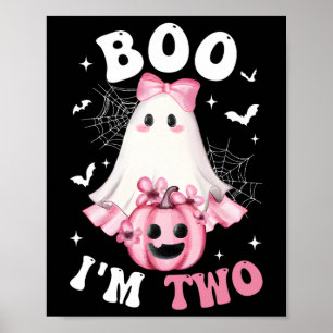 Boo ik ben twee 2e verjaardag meisje roze boog pom poster