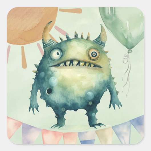 Boo, ik word twee! Monster Boy Verjaardagsfeestje Vierkante Sticker (Voorkant)