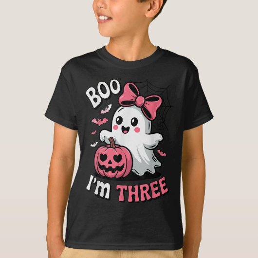 Boo Im Three Cute Ghost Halloween 3rd Birthday Tod T-shirt (Voorkant)