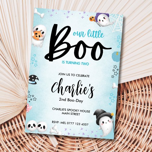 Boo is 2! Blue Halloween Ghost Boy Uitnodiging