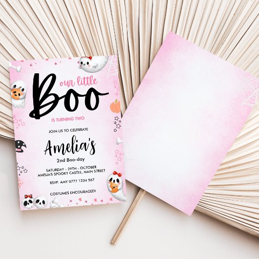 Boo is 2! Roze Halloween Geest Meisje Verjaardag  Kaart