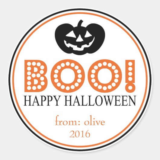 Boo. Jack-O-Lantern (zwart/Oranje) Ronde Sticker (Voorkant)