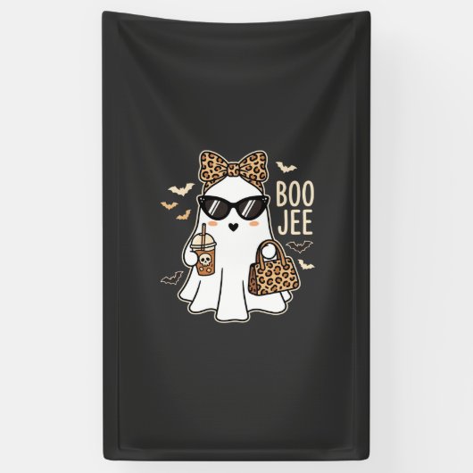 Boo Jee Cute Geest Halloween Luipaard Ontwerp_1 Spandoek (Verticaal)