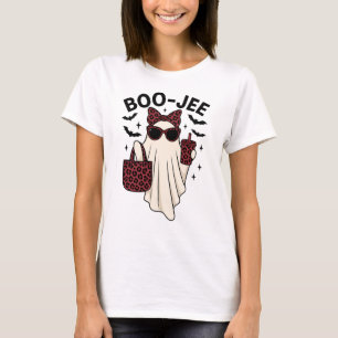 Boo-Jee Funny Halloween Ghost met Glam Leopard Pro T-shirt