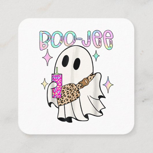 Boo Jee Funny Halloween Ghost Vierkante Visitekaartje (Achterkant)
