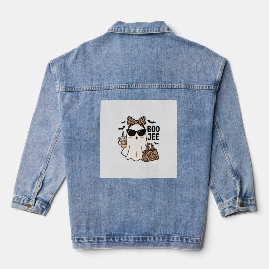 Boo Jee Geest Halloween Luipaard Boog Vector Ontwe Denim Jacket (Achterkant)