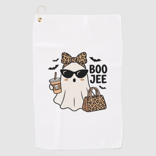 Boo Jee Geest Halloween Luipaard Boog Vector Ontwe Golfhanddoek (Voorkant)