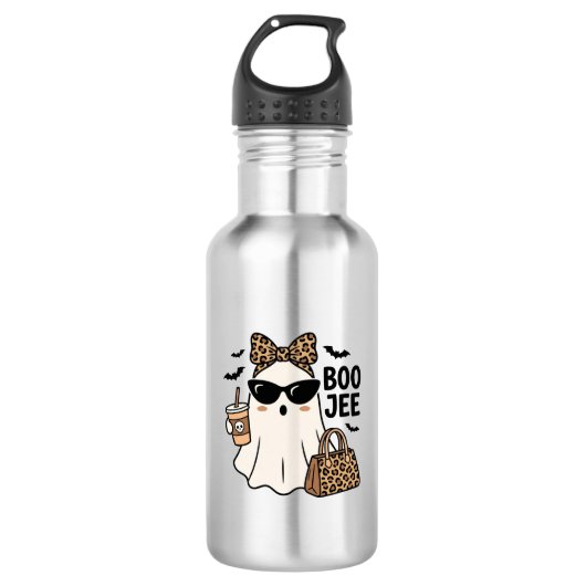Boo Jee Geest Halloween Luipaard Boog Vector Ontwe Waterfles (Voorkant)