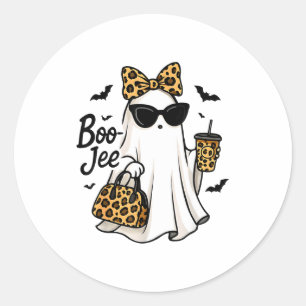 Boo Jee Geest Met Koffie Coquette Strik Halloween Ronde Sticker