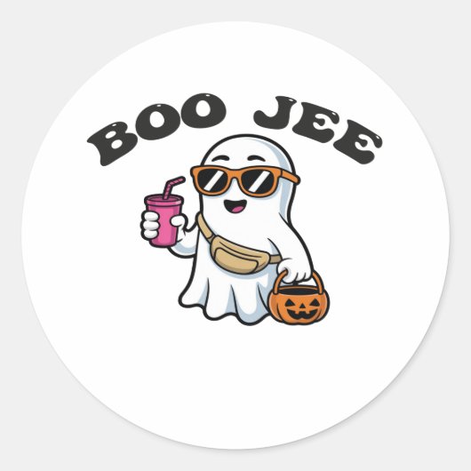 BOO-JEE Ghost – Funny Boujee Halloween Design Ronde Sticker (Voorkant)