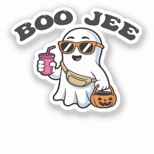 BOO-JEE Ghost – Funny Boujee Halloween Design Sticker (Voorkant)