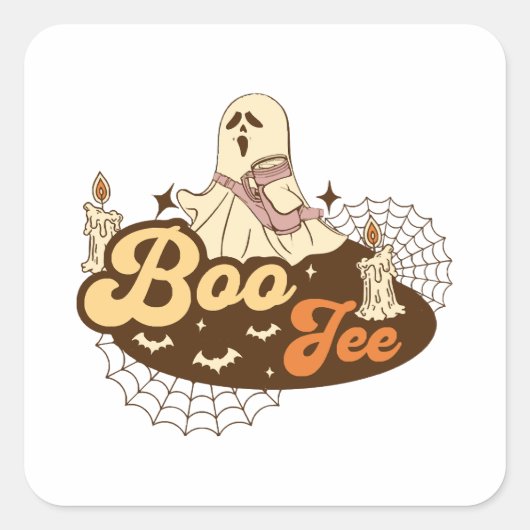 Boo-Jee Ghost Halloween grappig Vierkante Sticker (Voorkant)