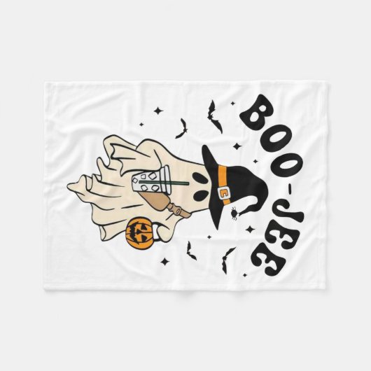 Boo Jee Ghost Schattige Grappig Halloween Fleece Deken (Voorkant (Horizontaal))