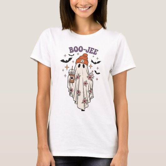 BOO-JEE Ghost – Schattigee Bloemen Halloween Koffi T-shirt (Voorkant)