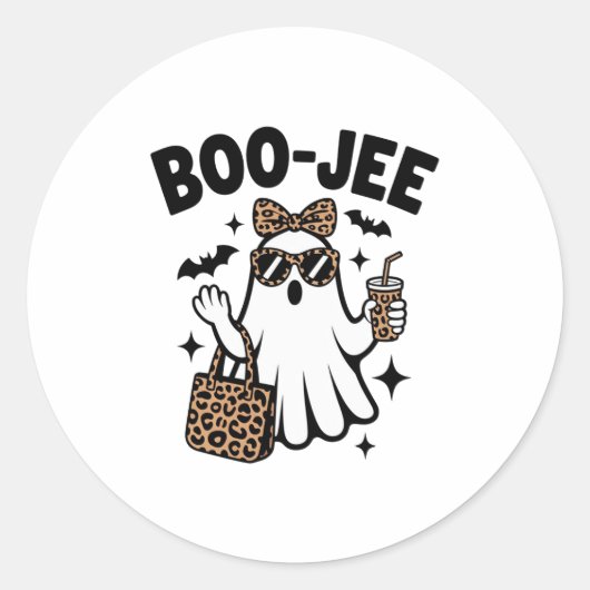 BOO-JEE Ghost – Stylish Halloween Diva Design Ronde Sticker (Voorkant)