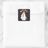 BOO JEE Grappige Halloween Geest Koffie Pompoen Vierkante Sticker (Tas)