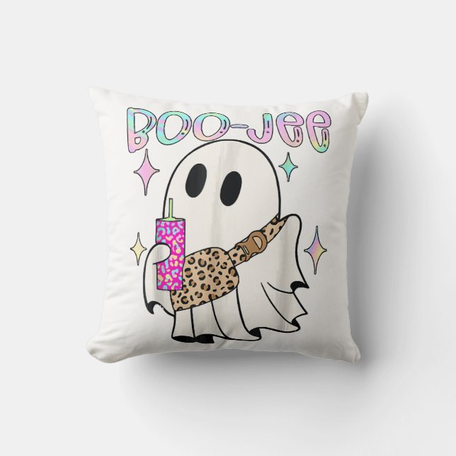 Boo Jee Grappige Halloween Geest Kussen (Voorkant)