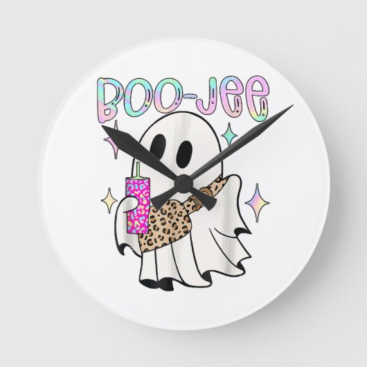 Boo Jee Grappige Halloween Geest Ronde Klok (Voorkant)