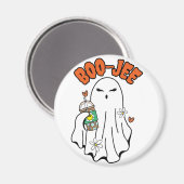 Boo-Jee Halloween Ghost met ijskoffie in de hand Magneet (Voorkant / Achterkant)