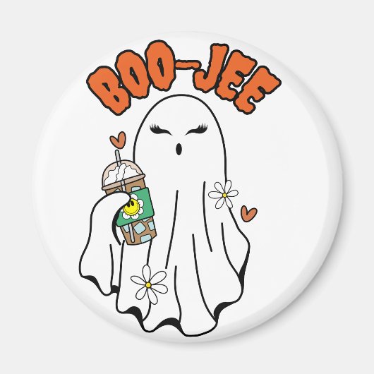 Boo-Jee Halloween Ghost met ijskoffie in de hand Magneet (Voorkant)
