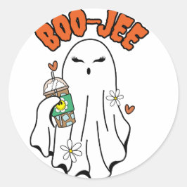 Boo-Jee Halloween Ghost met ijskoffie in de hand Ronde Sticker